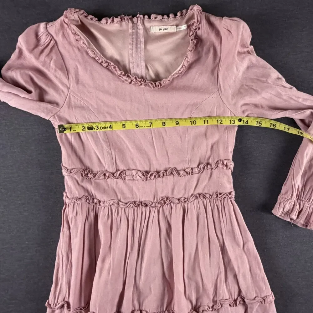 Mi Ami Girls Pink Tiered Ruffle Dress Long Sleeve Size Youth 14